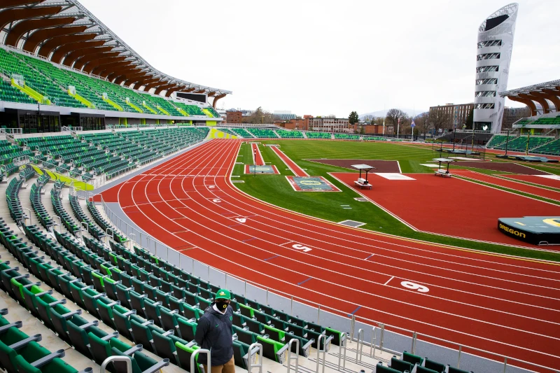 Den berömda Oregon-atletiska arenan, hem för många collegetrack- och fälthändelser.